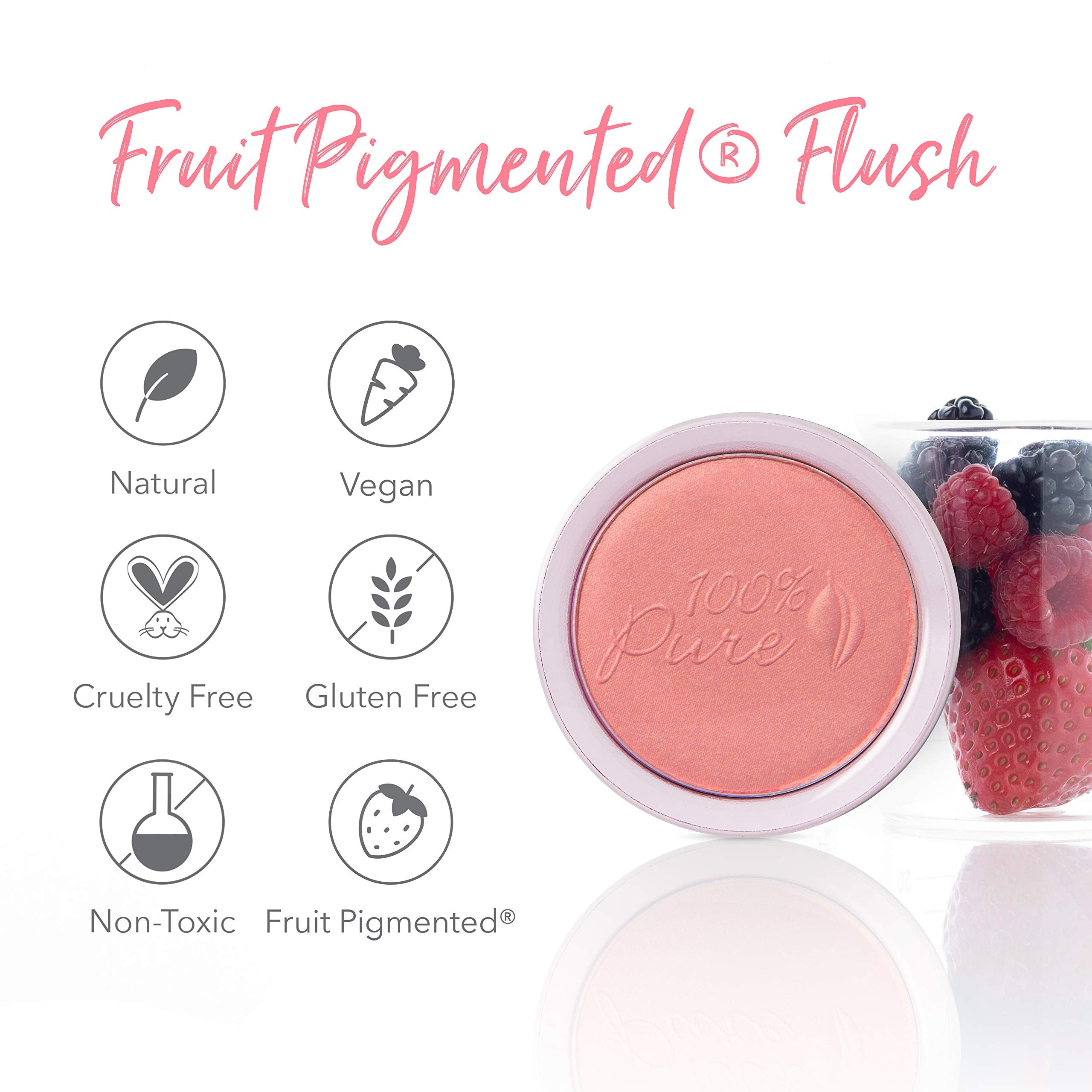 100% PURE Powder Blush Mimosa – Fruit Pigmented, Light Coral, Soft Shimmery Finish, Rosehip Oil & Cocoa Butter, 1.81 oz