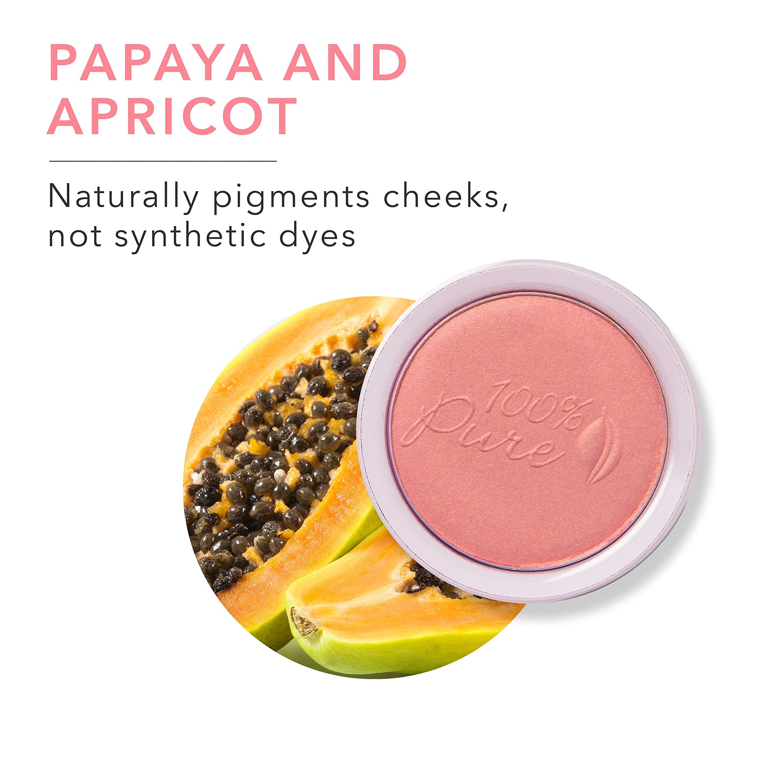 100% PURE Powder Blush Mimosa – Fruit Pigmented, Light Coral, Soft Shimmery Finish, Rosehip Oil & Cocoa Butter, 1.81 oz
