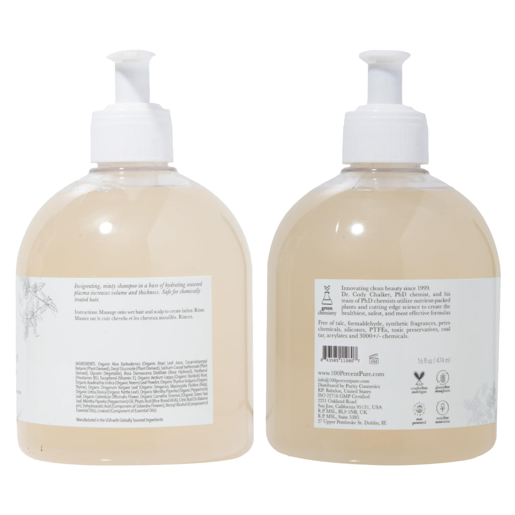 100% PURE Kelp & Mint Volumizing Shampoo – Purifying Detox for Dry, Damaged, Thinning Hair | Sulfate Free 16 Fl Oz