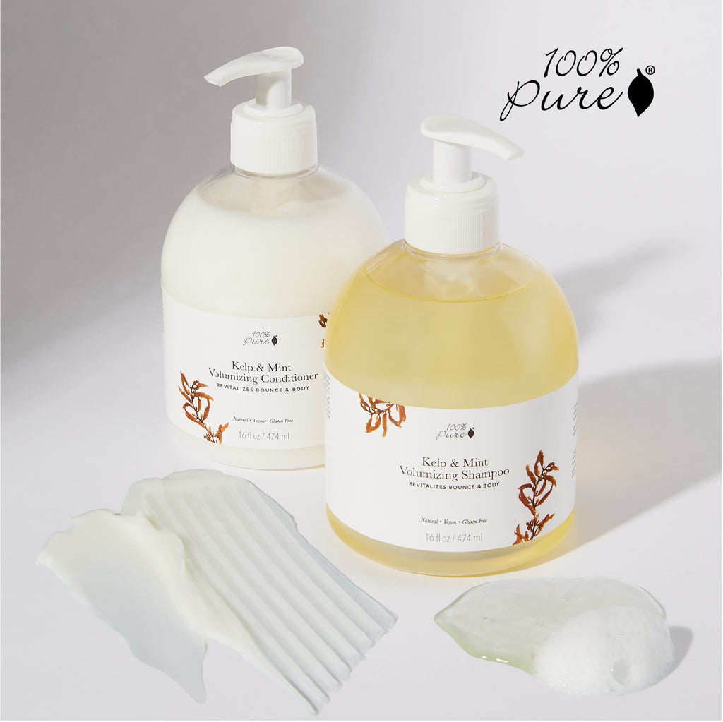 100% PURE Kelp & Mint Volumizing Shampoo – Purifying Detox for Dry, Damaged, Thinning Hair | Sulfate Free 16 Fl Oz