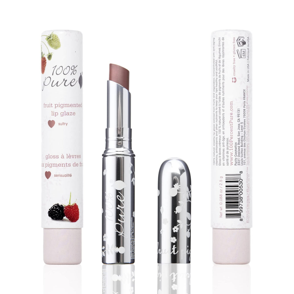 100% PURE Lip Glaze – Sultry Tinted Lip Balm with Cocoa Butter & Vitamin E (Warm Peach Brown)