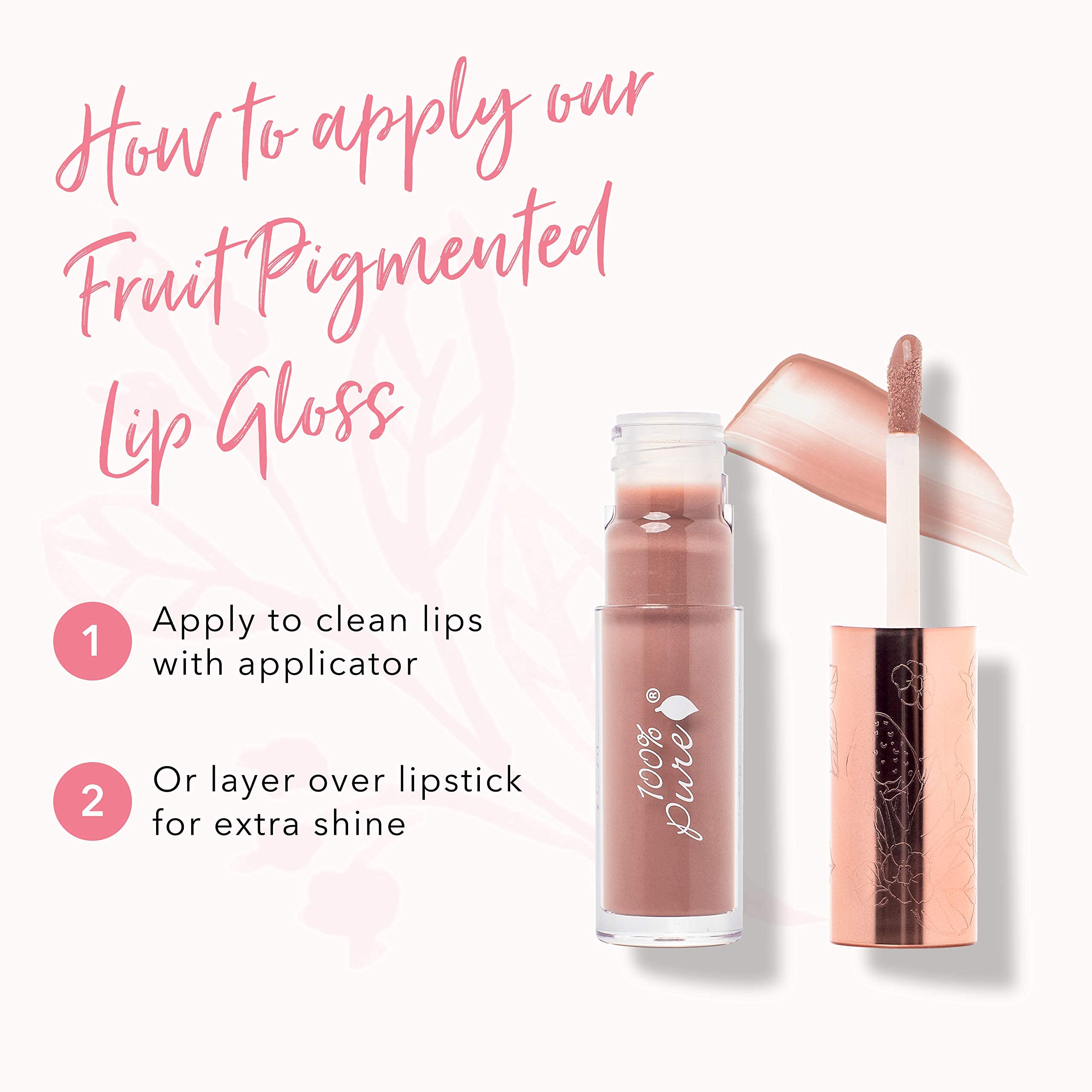 100% PURE Lip Gloss Pink Caramel – Fruit Pigmented, High Shine, Moisturizing