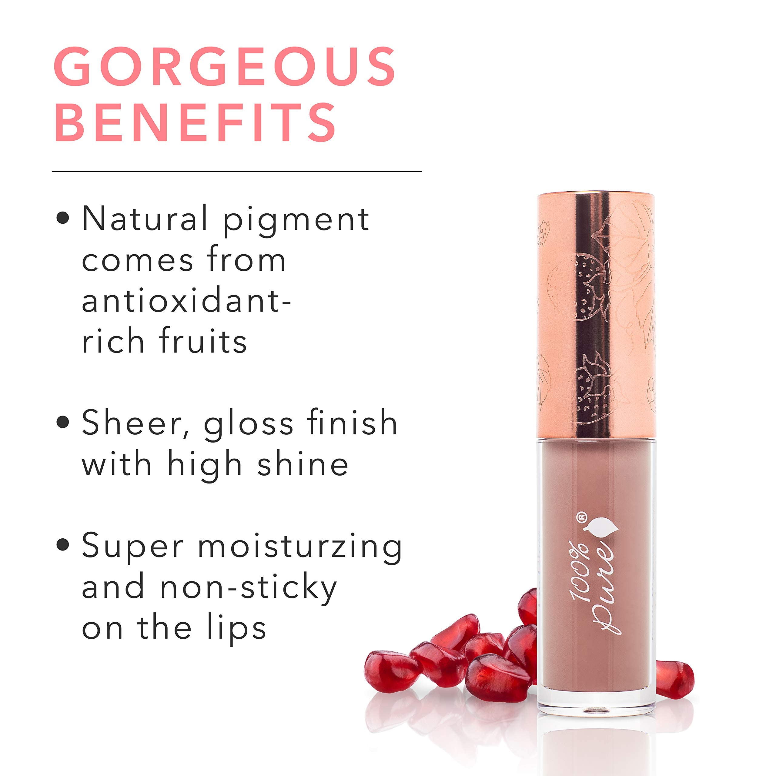 100% PURE Lip Gloss Pink Caramel – Fruit Pigmented, High Shine, Moisturizing