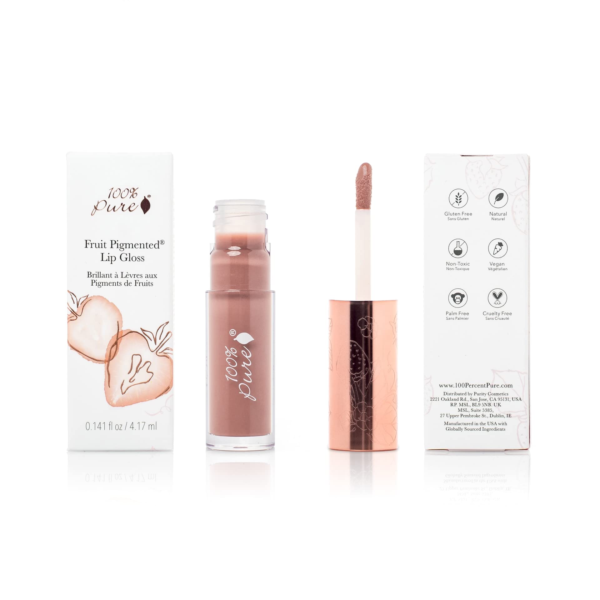 100% PURE Lip Gloss Pink Caramel – Fruit Pigmented, High Shine, Moisturizing