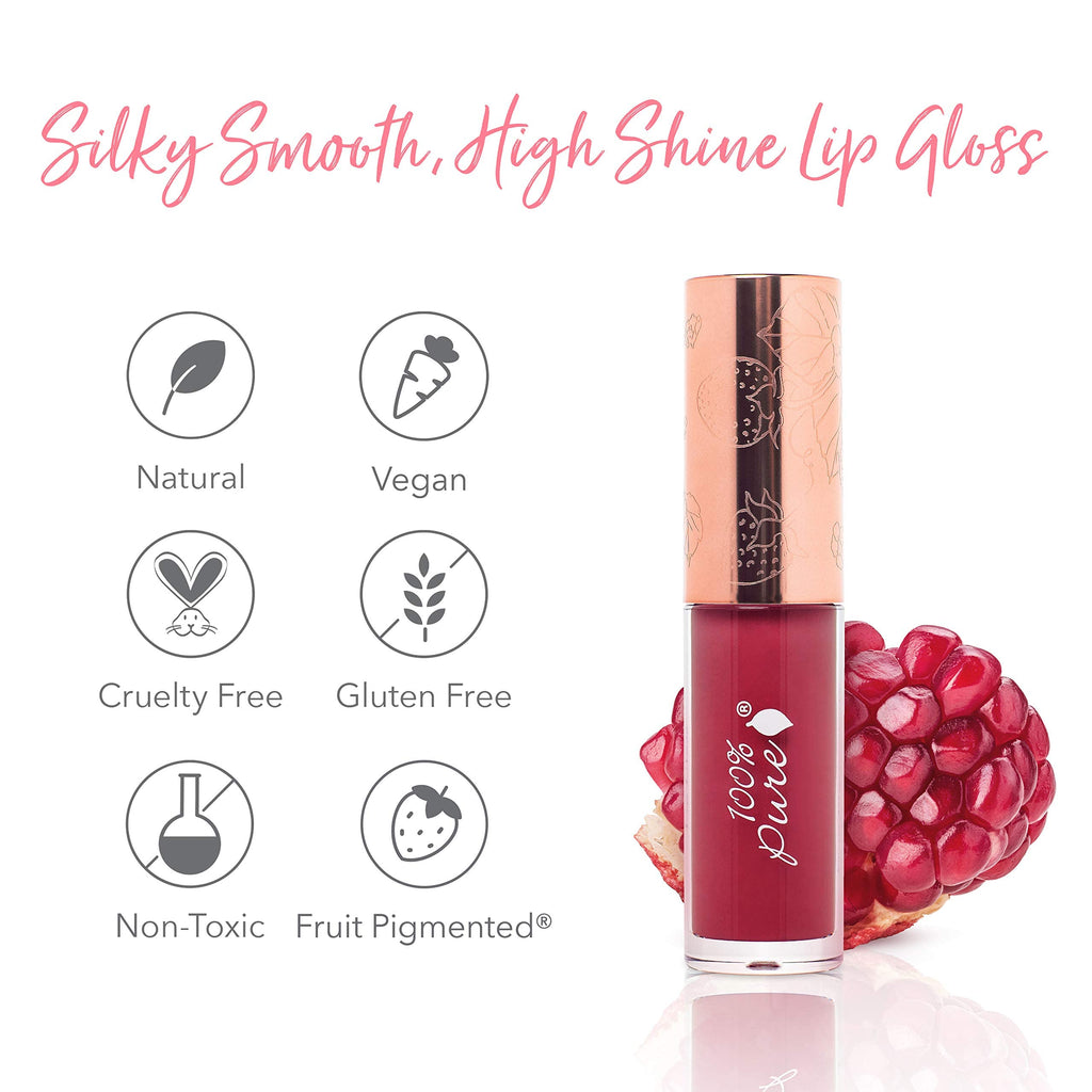 100% Pure Lip Gloss – Pomegranate Wine, Fruit Pigmented, High Shine & Moisturizing