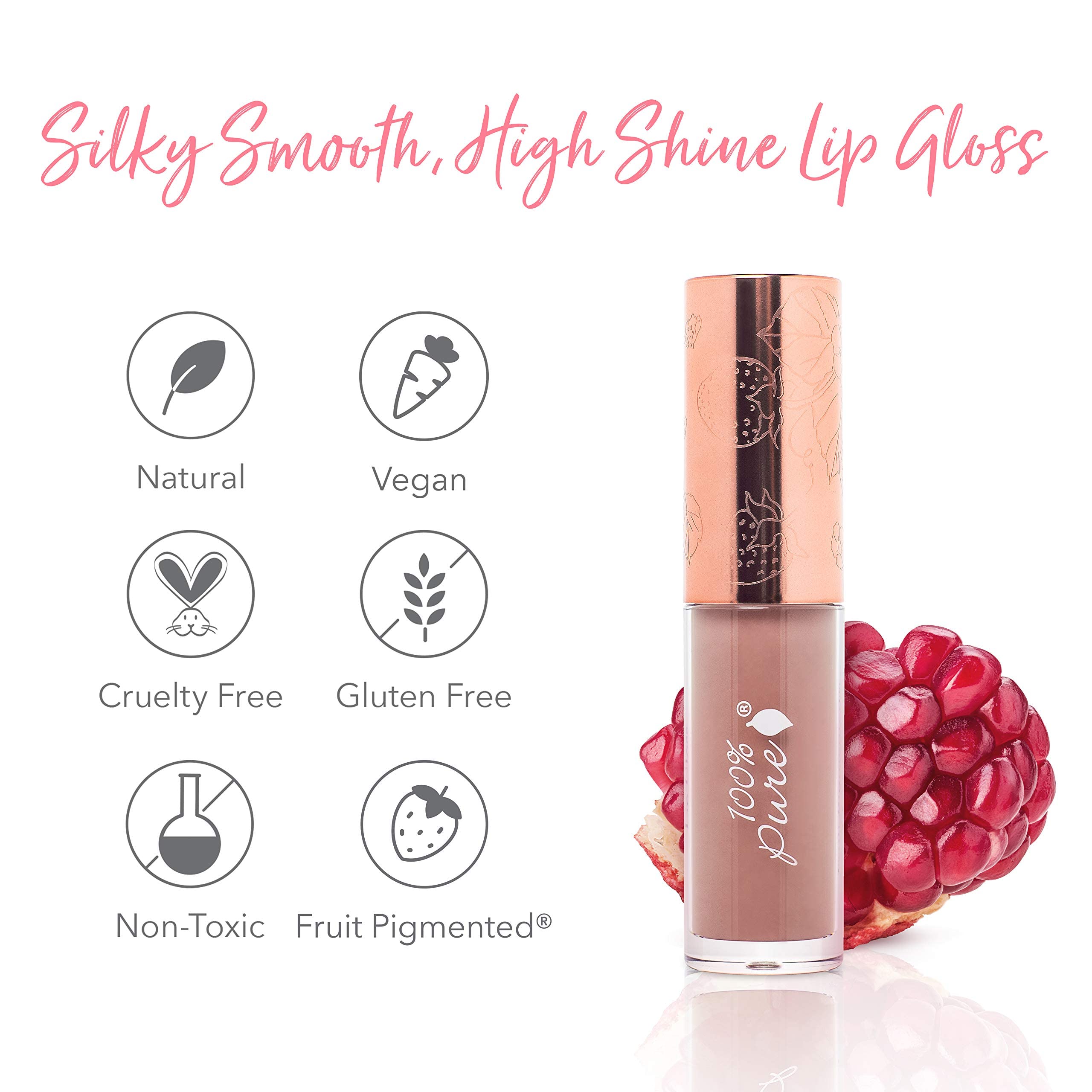 100% PURE Lip Gloss Pink Caramel – Fruit Pigmented, High Shine, Moisturizing
