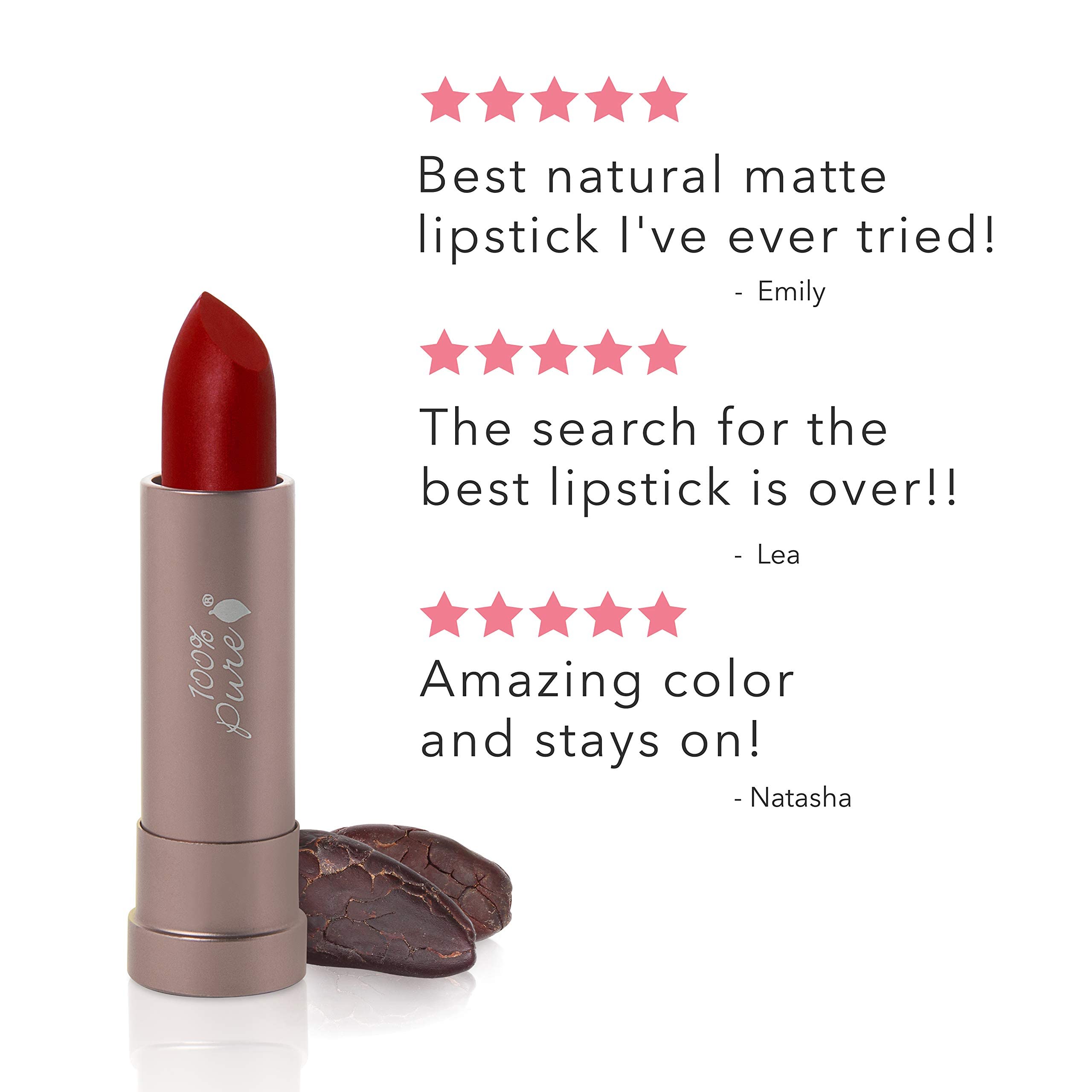 100% PURE Cocoa Butter Matte Lipstick – Blood Orange (Classic Brick Red) 0.15 oz