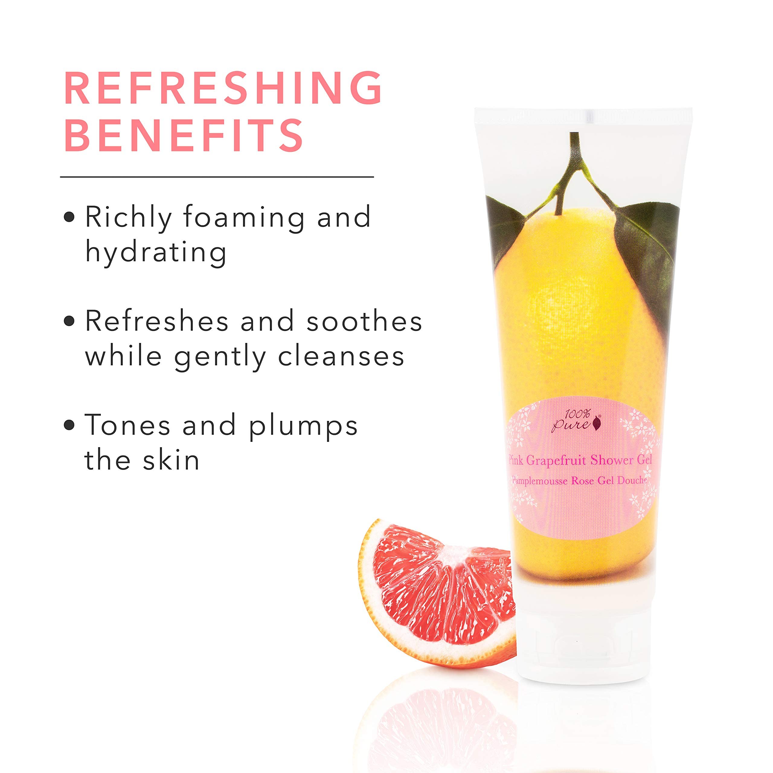 100% PURE Pink Grapefruit Shower Gel – Hydrating Body Wash for All Skin Types | Gluten-Free & Vegan | 8 fl oz