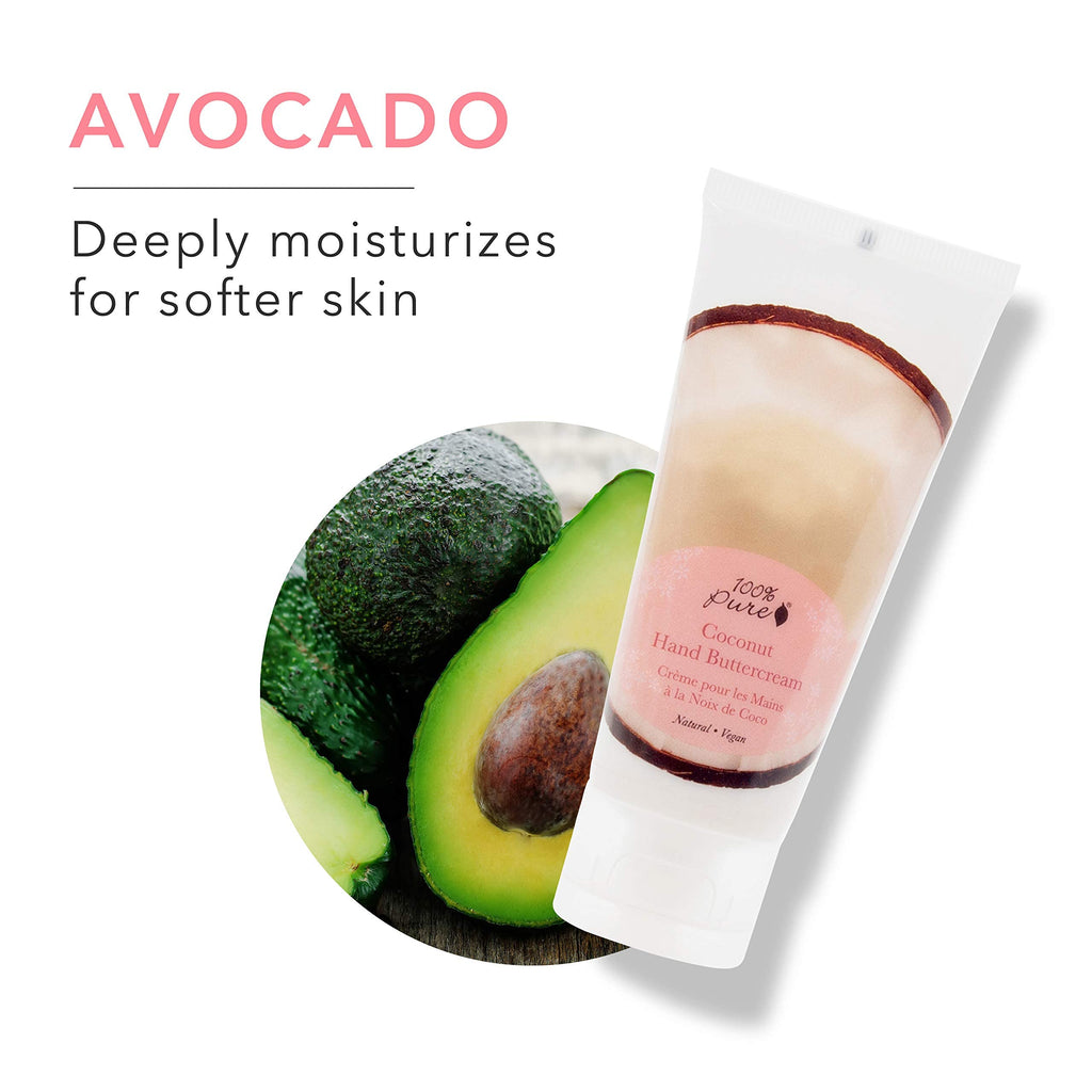 100% PURE Coconut Vegan Hand Cream — Shea Butter Moisturizer for Dry Skin, 2 oz