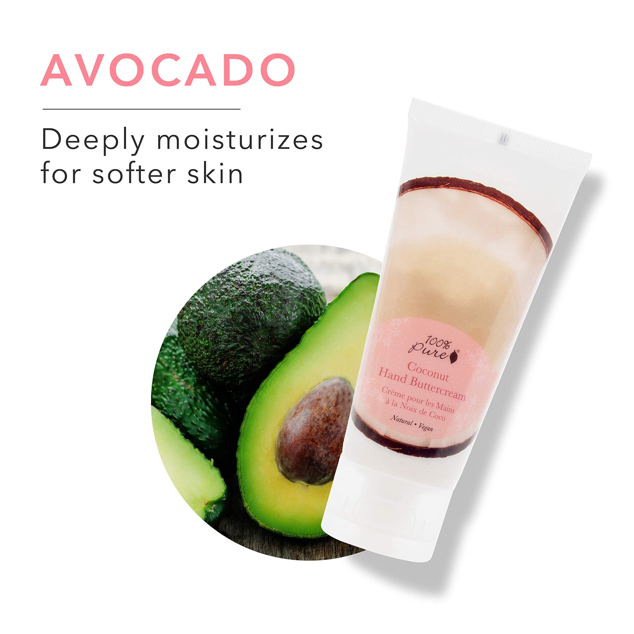 100% PURE Coconut Vegan Hand Cream — Shea Butter Moisturizer for Dry Skin, 2 oz