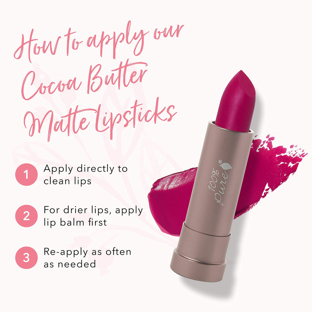 100% PURE Cocoa Butter Matte Lipstick – Marrakesh (Vibrant Fuchsia), 0.15 oz