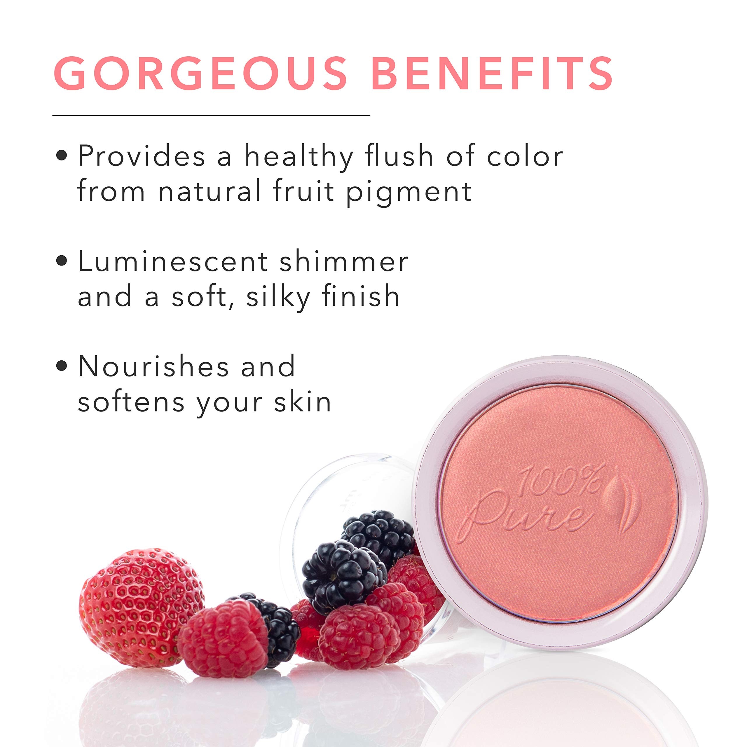 100% PURE Powder Blush Mimosa – Fruit Pigmented, Light Coral, Soft Shimmery Finish, Rosehip Oil & Cocoa Butter, 1.81 oz
