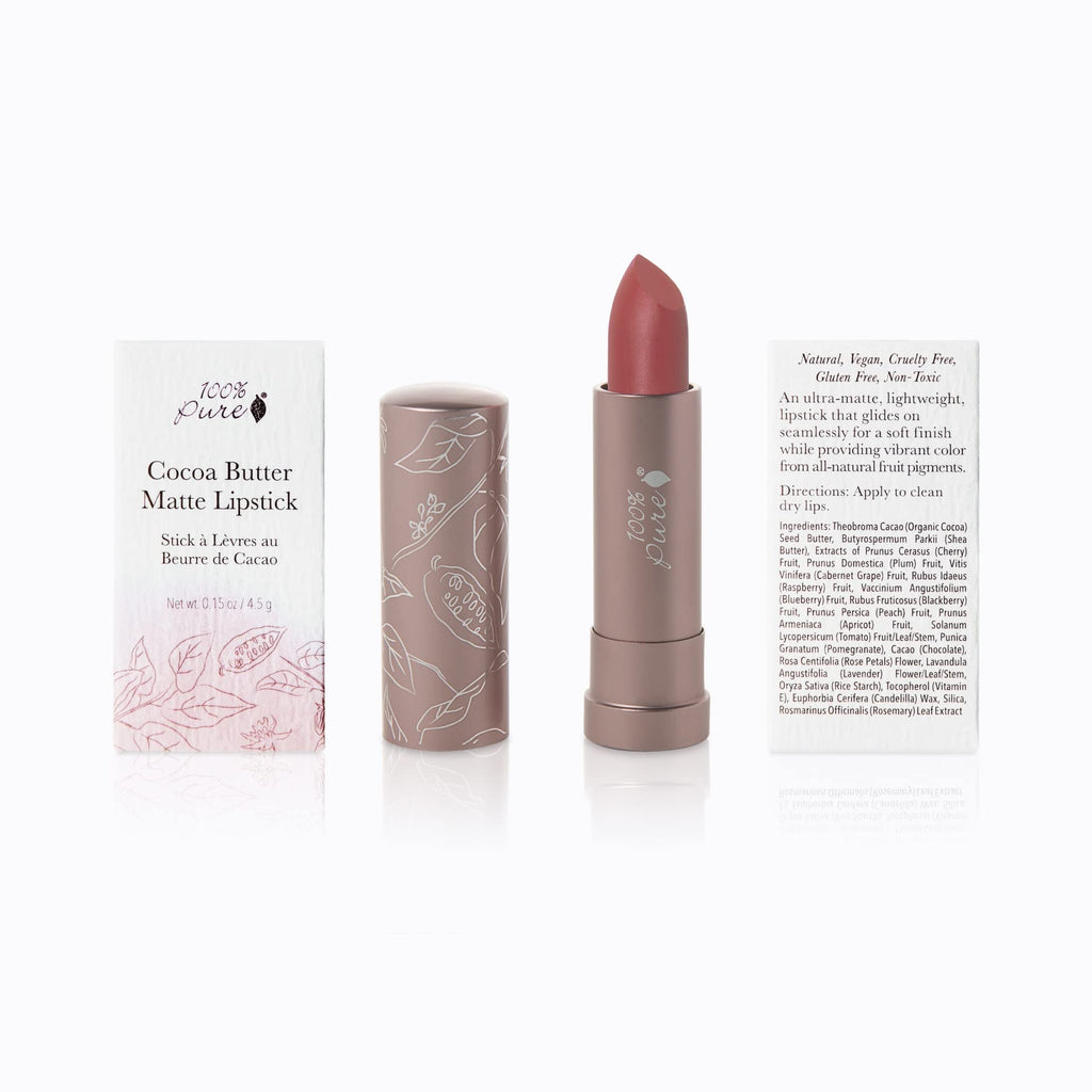 100% PURE Cocoa Butter Matte Lipstick Sahara – Deep Neutral Nude, Vegan Fruit Pigmented, All-Day Moisture