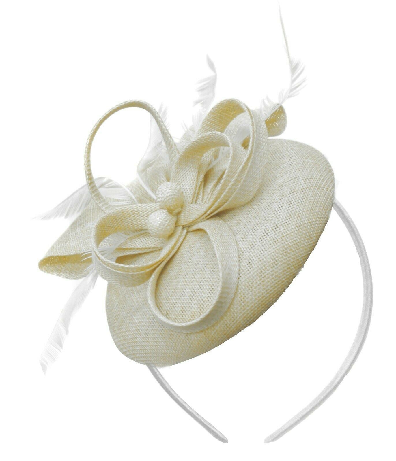 Round Pillbox Bow Sinamay Headband Fascinator Weddings Ascot Hatinator Races
