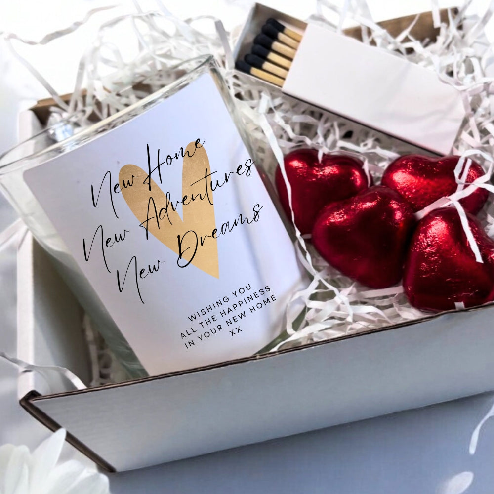 Personalised Gold Heart New Home Candle Gift box | Friend, Couples