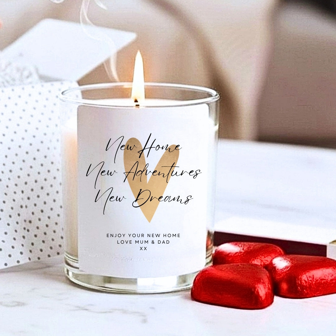 Personalised Gold Heart New Home Candle Gift box | Friend, Couples