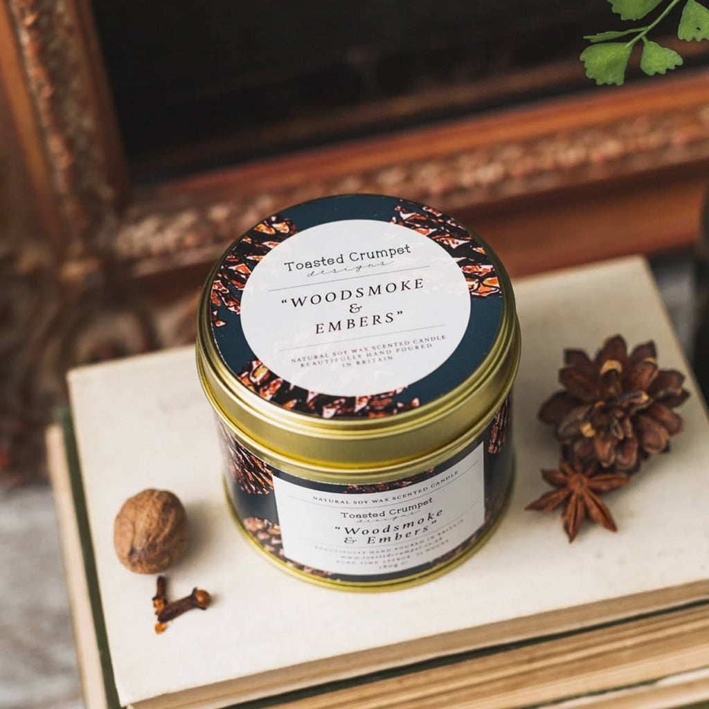 Woodsmoke & Embers Candle Matt Gold Tin