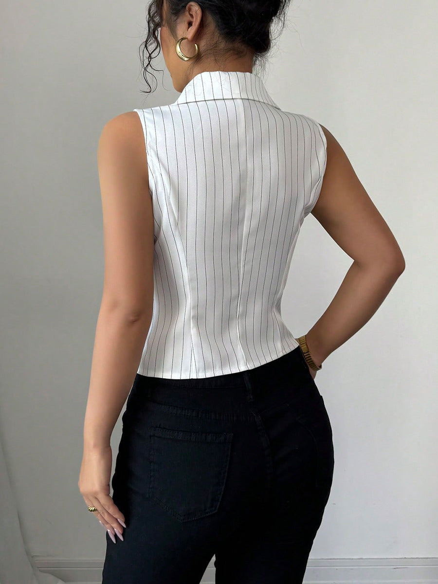Summer European And American Temperament Striped Sleeveless Shirt