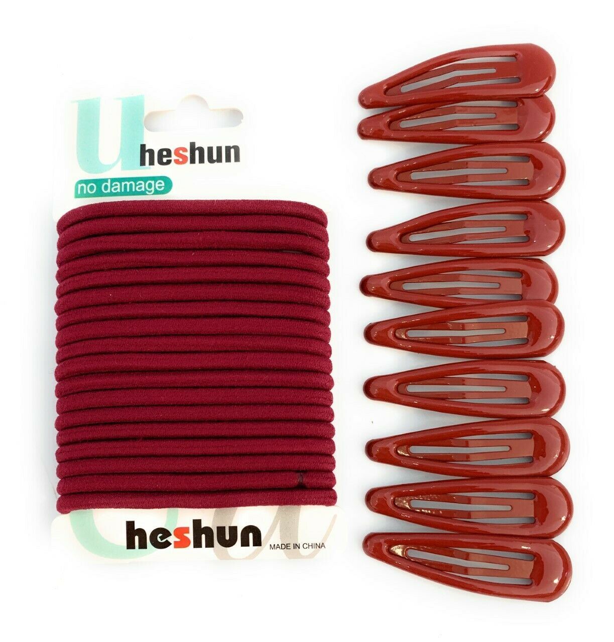 30 PCS Sleepie Elastics Hair Head Bands Snap Clips Hairbands Bobbles SCHOOL SET[Burgundy Wine Red,Full Set (Hair Elastics and Clips)]