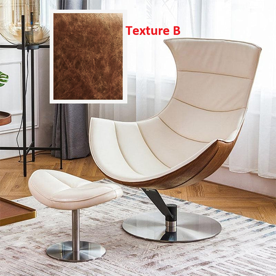 Lobster Swivel Lounge Chair With Ottoman, Walnut Texture