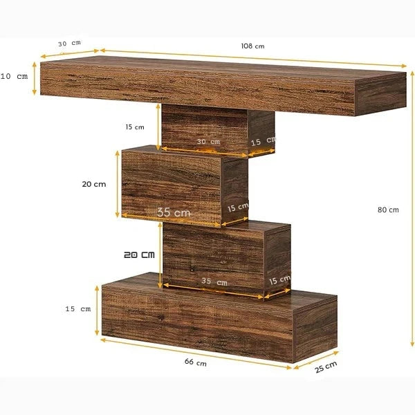 107cm Console Table, Wood Sofa Table Accent Table with Geometric Base