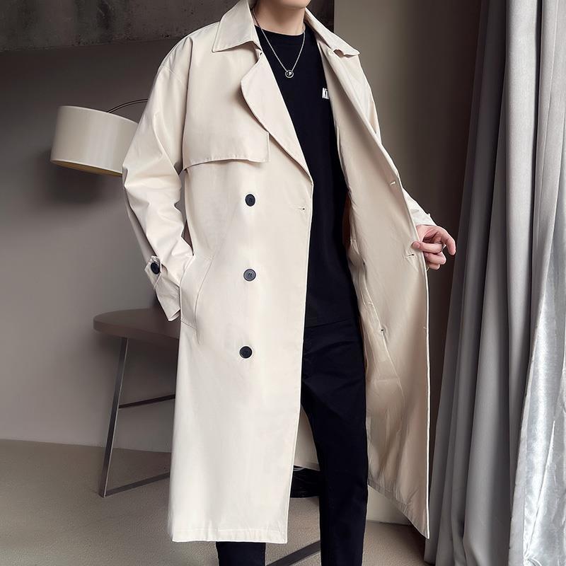 Beige Double Breasted Trench Coat For Men