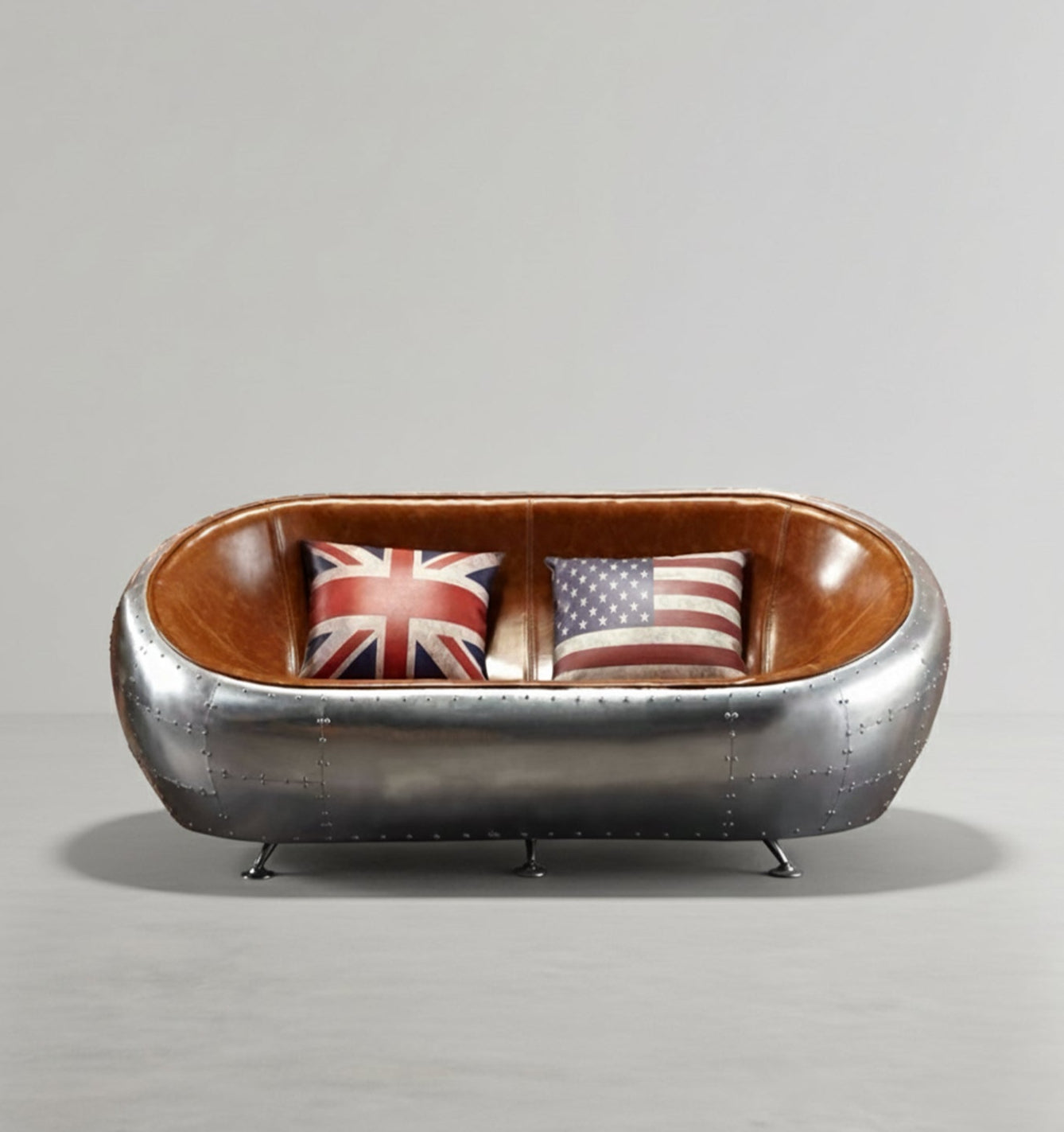 Aviator Airplane Tub Two Seater Sofa, Aluminum Loveseat