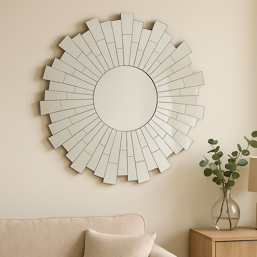 Glitzy Sunburst Design Round Wall Mirror