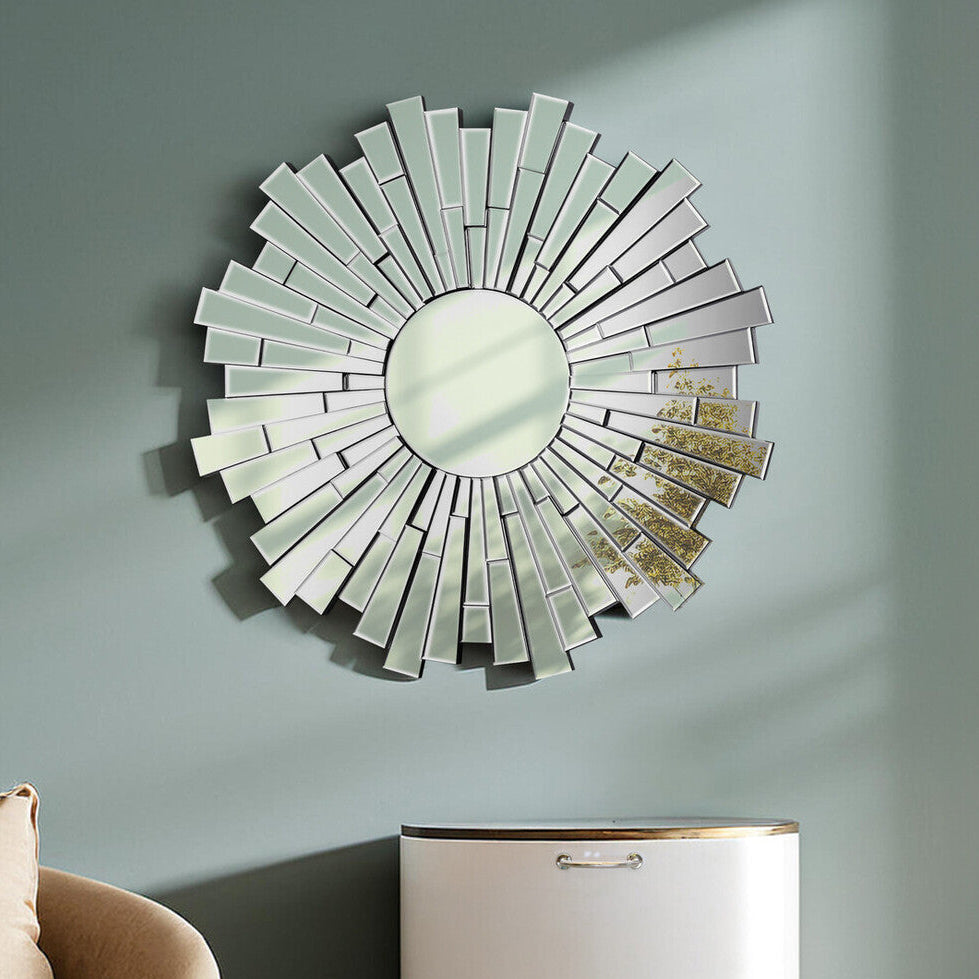 Glitzy Sunburst Round Wall Mirror