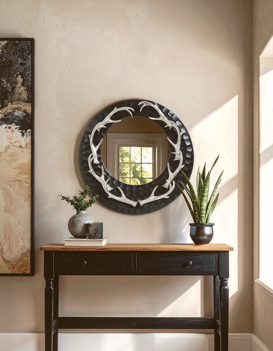 Stag Antler Brown and Nickel Finish Wall Mirror