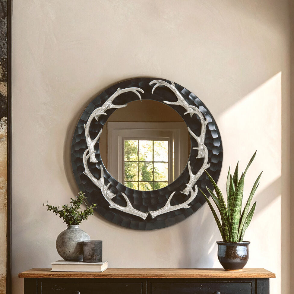 Stag Antler Brown and Nickel Finish Wall Mirror
