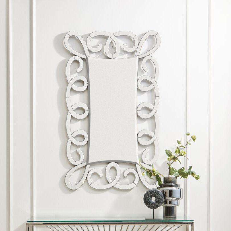 Vivienne Black and Silver Scroll Design Wall Mirror
