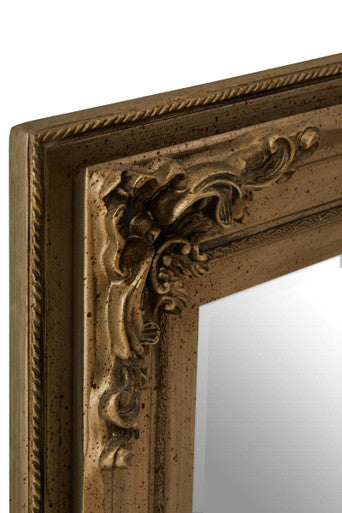 Antoinette Antique Bronze Wood Rectangular Wall Mirror with Carved Motifs