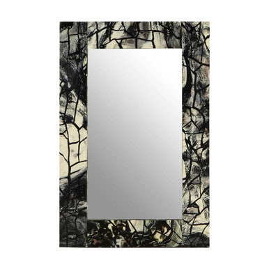Aliso Grey and Black Wood Wall Mirror with Mosaic Design