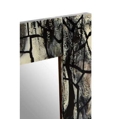 Aliso Grey and Black Wood Wall Mirror with Mosaic Design