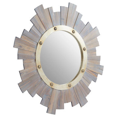 Sunburst Wooden Wall Mirror with Nail head