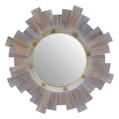 Sunburst Wooden Wall Mirror with Nail head