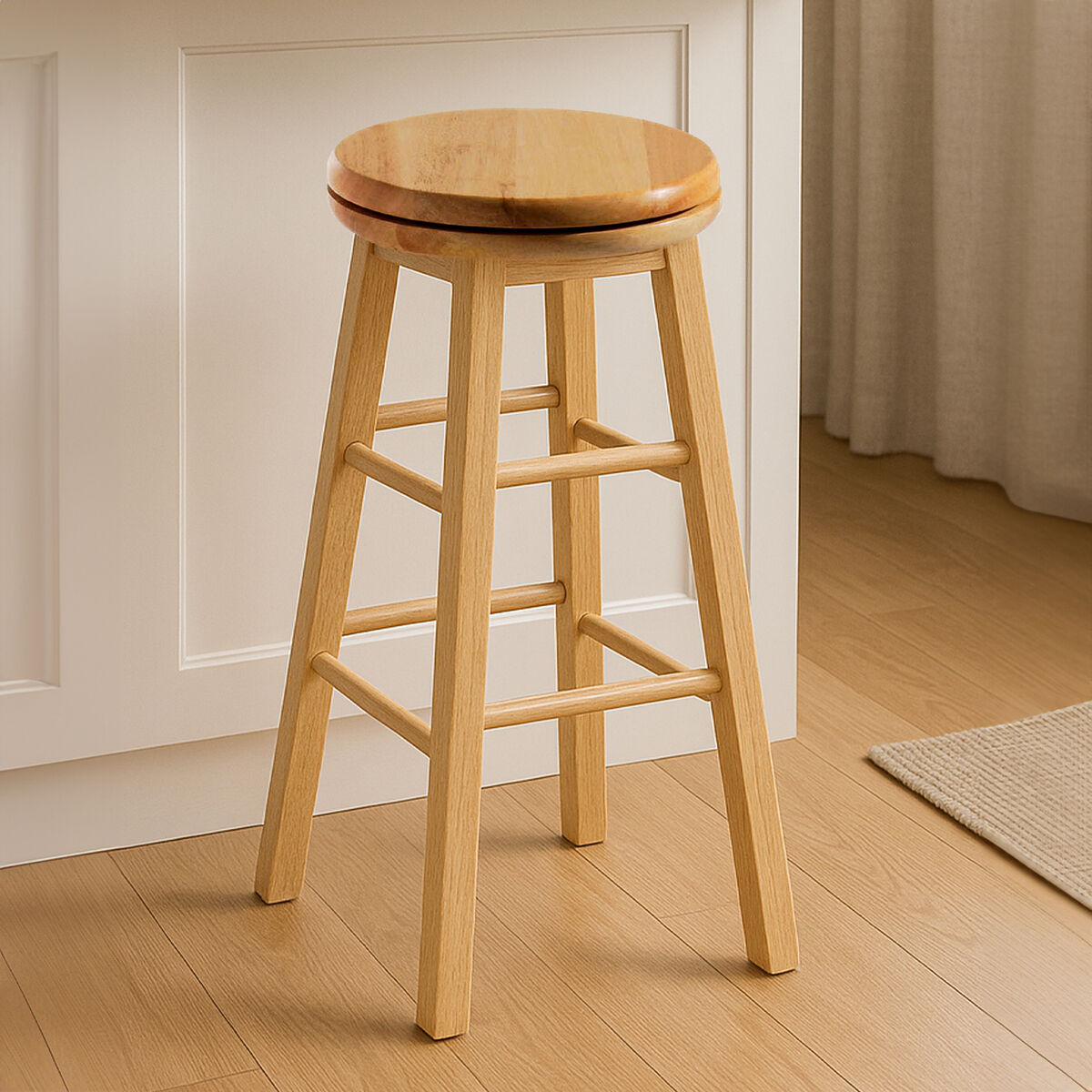 Chester Natural Hevea Wood Bar Stool with Swivel Base
