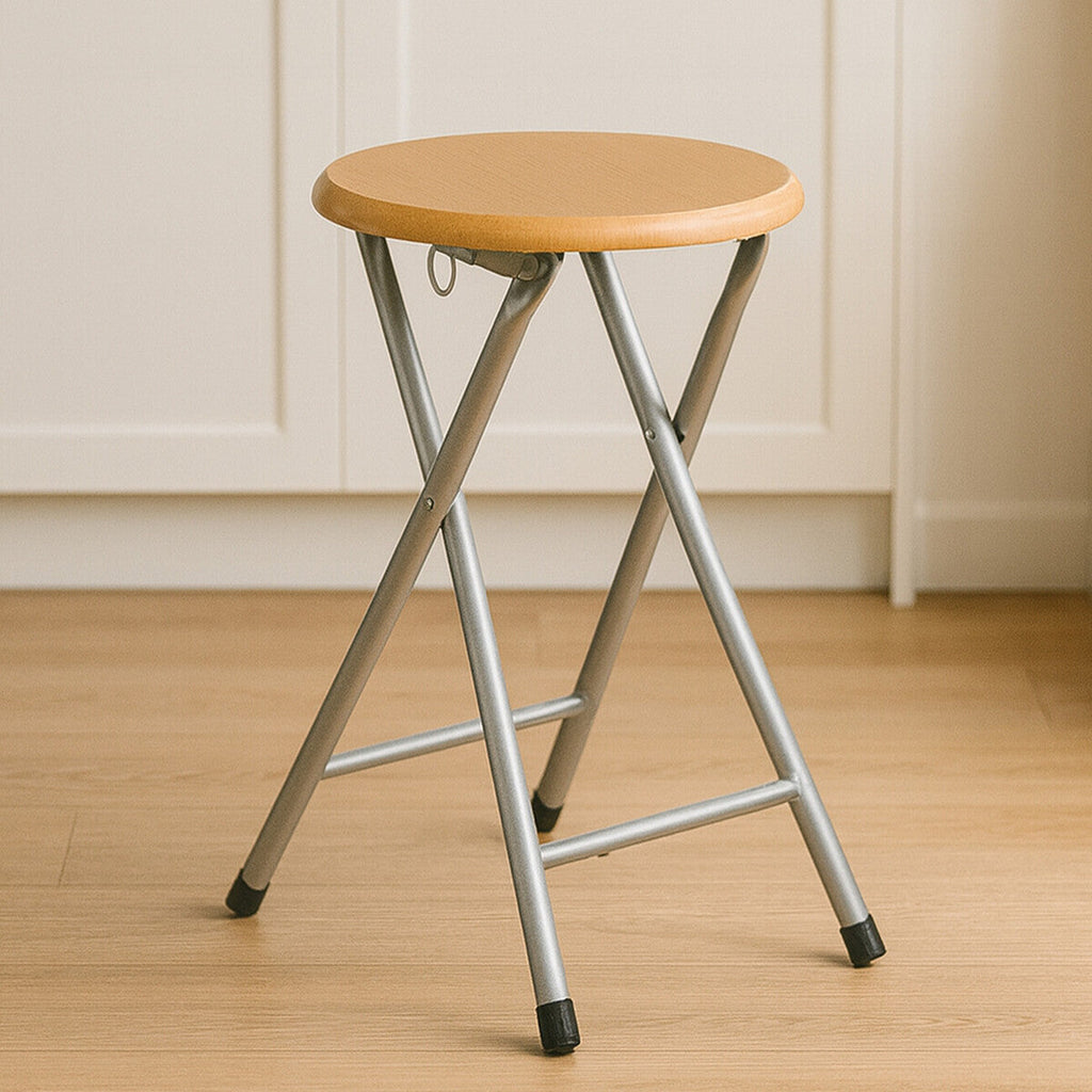 Hinata Silver Wood Veneer Stool with Folding Design