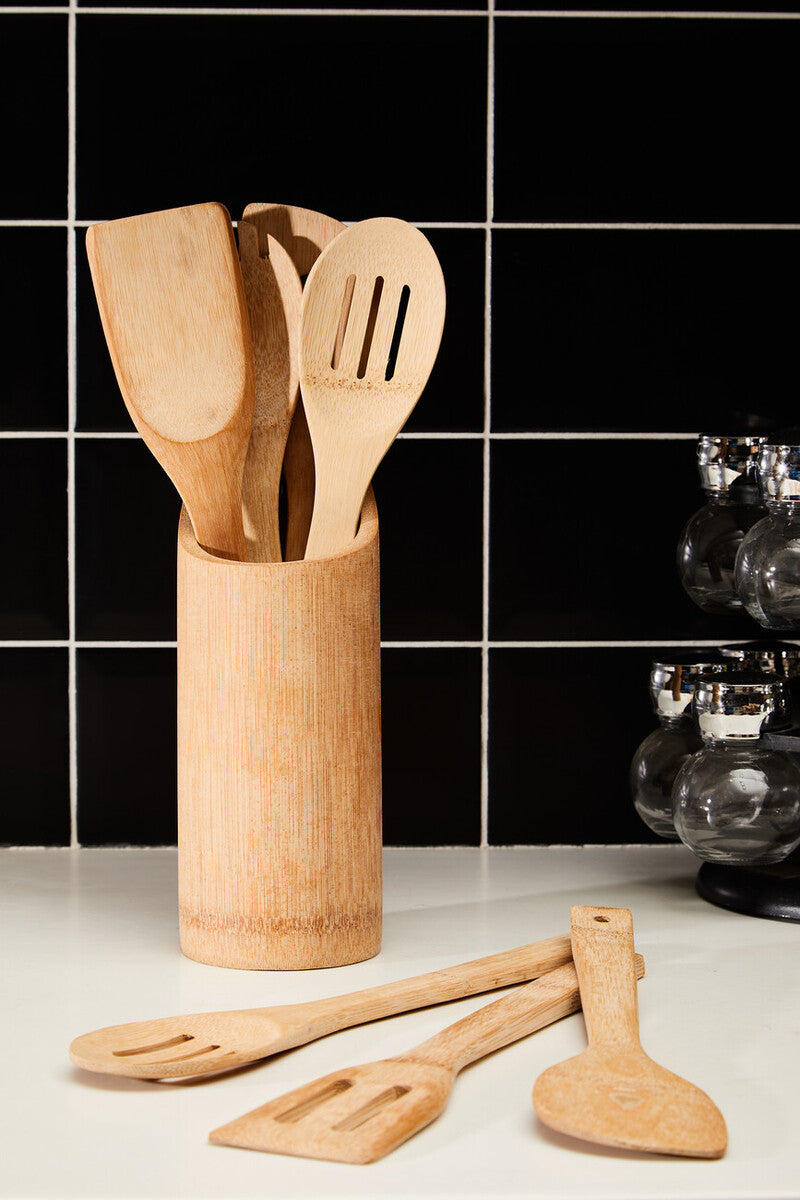 Aleki 6 Piece Bamboo Kitchen Tool Set With Holder