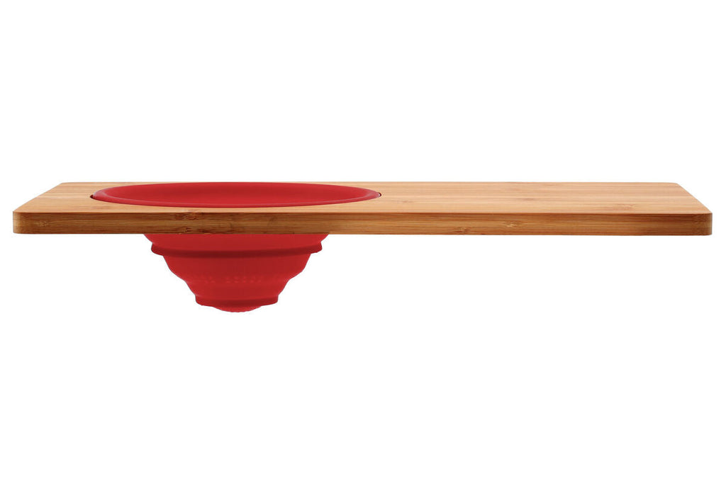 Aleki Natural Bamboo Chopping and Serving Board with Silicone Colander