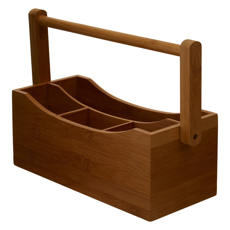 Aleki Brown Bamboo Utensil Holder with 4 Compartments