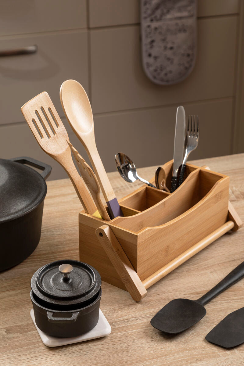 Aleki Brown Bamboo Utensil Holder with 4 Compartments