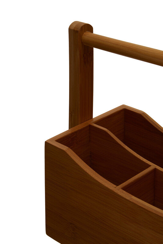 Aleki Brown Bamboo Utensil Holder with 4 Compartments