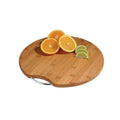 Aleki Natural Bamboo Round Chopping and Serving Board with Chrome Handle