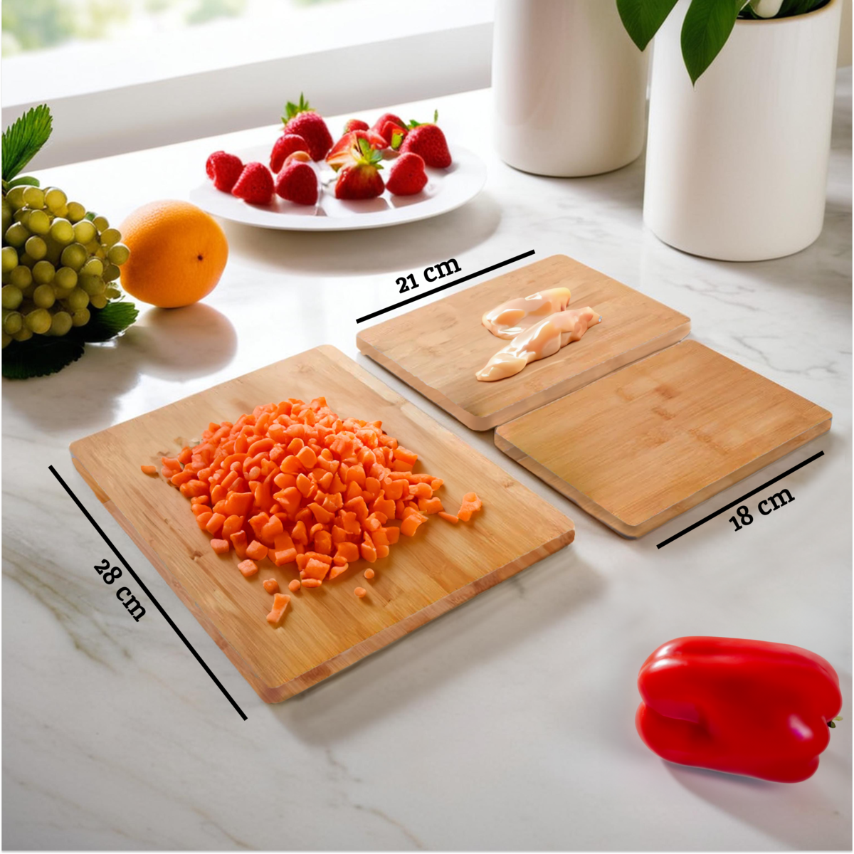 Aleki Natural Bamboo Set of 3 Chopping and Serving Boards