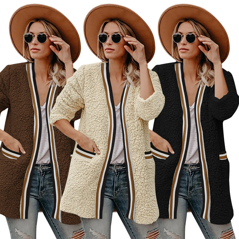 Temperament plush mid-length coat