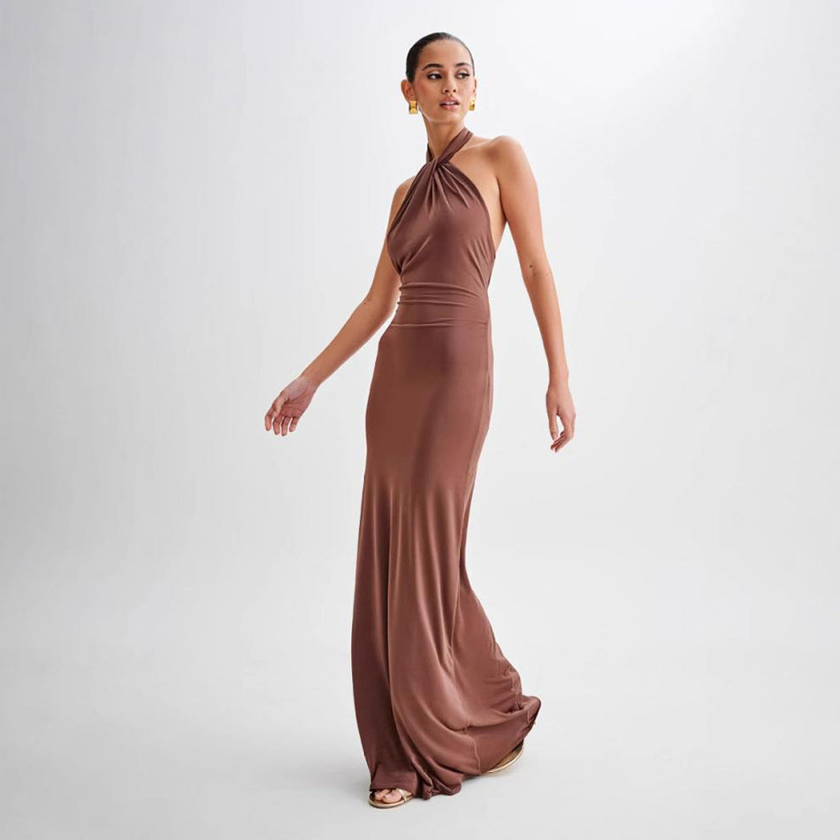 Ins Bodycon Halter Dress Sexy Backless Slim Fit Waist Slimming Maxi Dresses Prom Party Club Clothing For Women