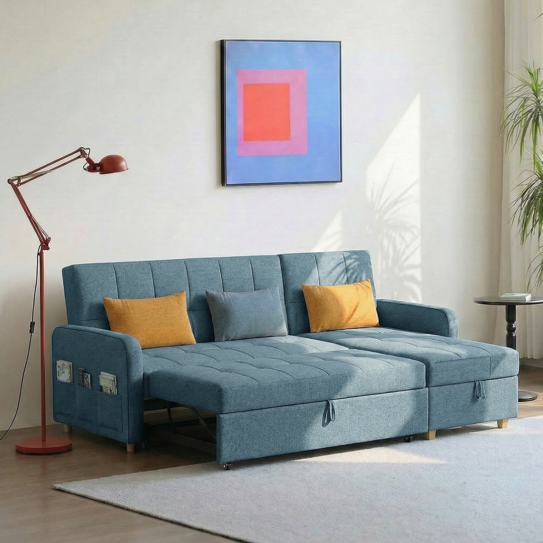 ML203 Three Seater Sofa Bed, L Shape Sofa Bed With Storage, Linen