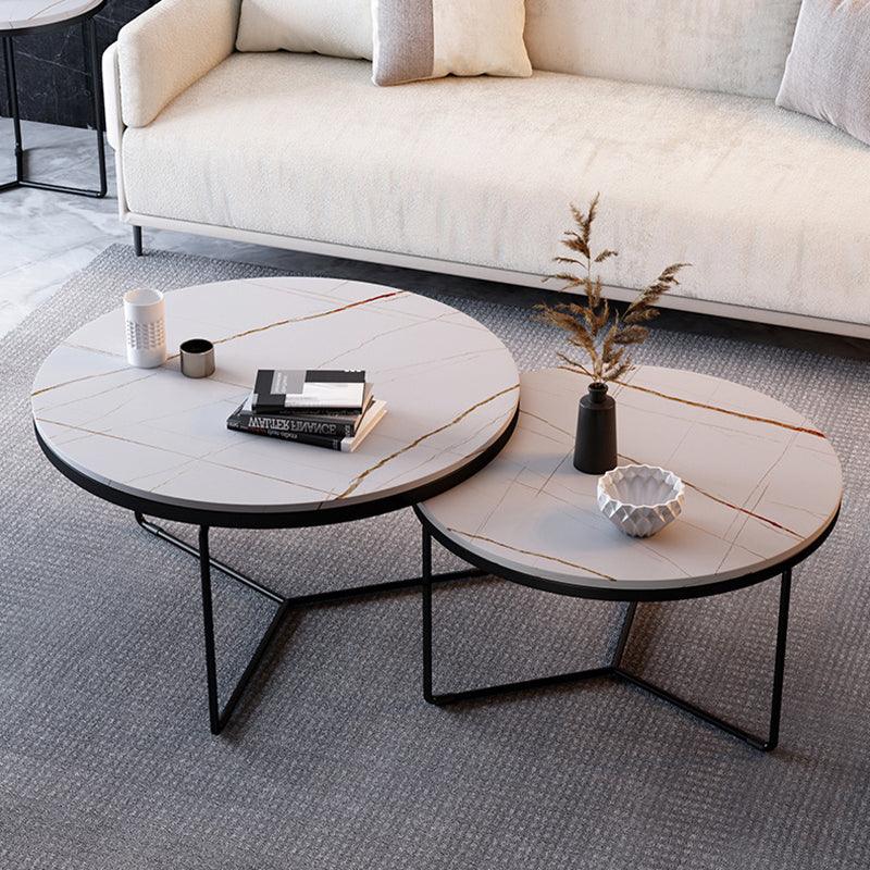 Iver Stone Round Nesting Coffee Table Set, Black & White